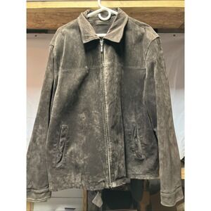 Roundtree & Yorke Men's Brown Distressed Genuine Leather Full Zip Jacket Mens XL